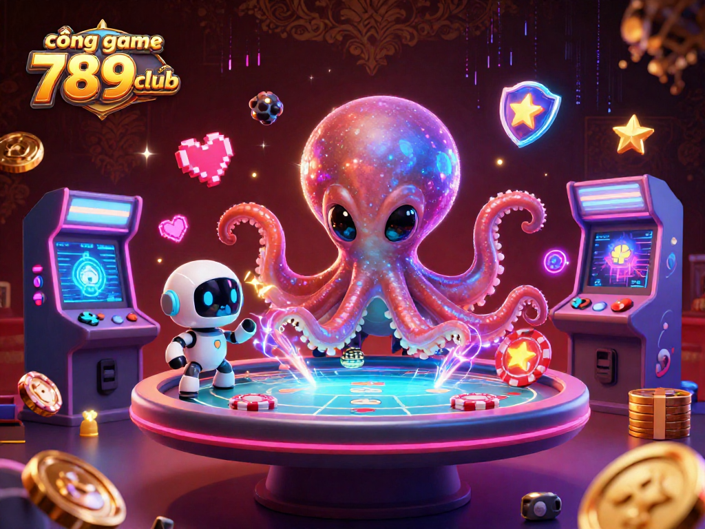 Experience vibrant gaming action at cổng game 789club with an alien octopus in a cosmic casino setting.