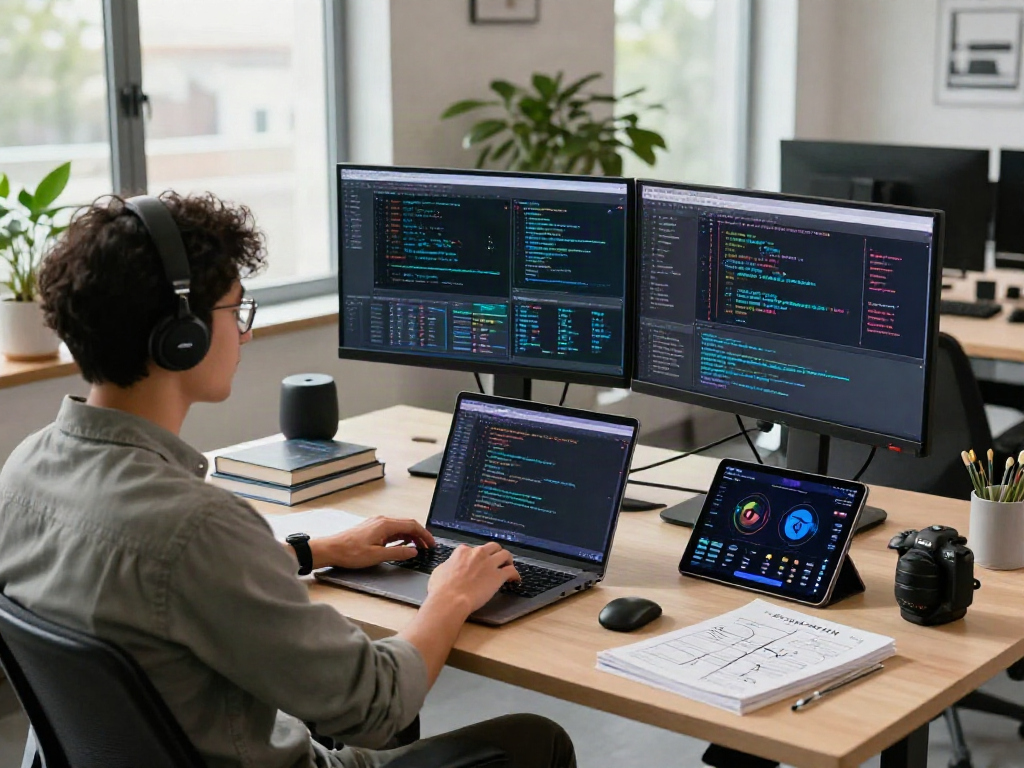 Engaged software engineer developing juicy ai algorithms in a modern workspace.