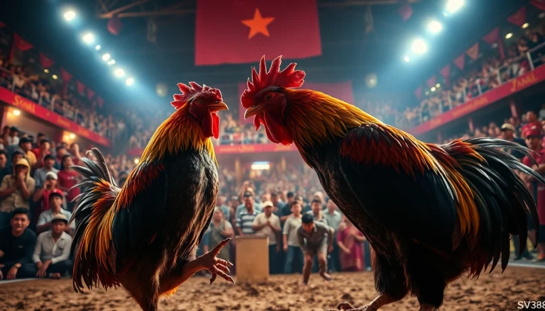 Experience the thrilling atmosphere of live cockfighting at sv368win.live, showcasing competitive roosters in action.