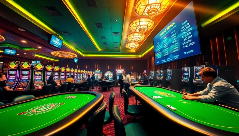 Exciting casino scene representing new88go.com, featuring poker tables, slot machines, and live gaming action.