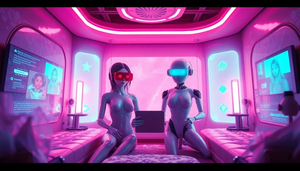 Engaging NSFW AI chat experience featuring virtual characters in a futuristic setting