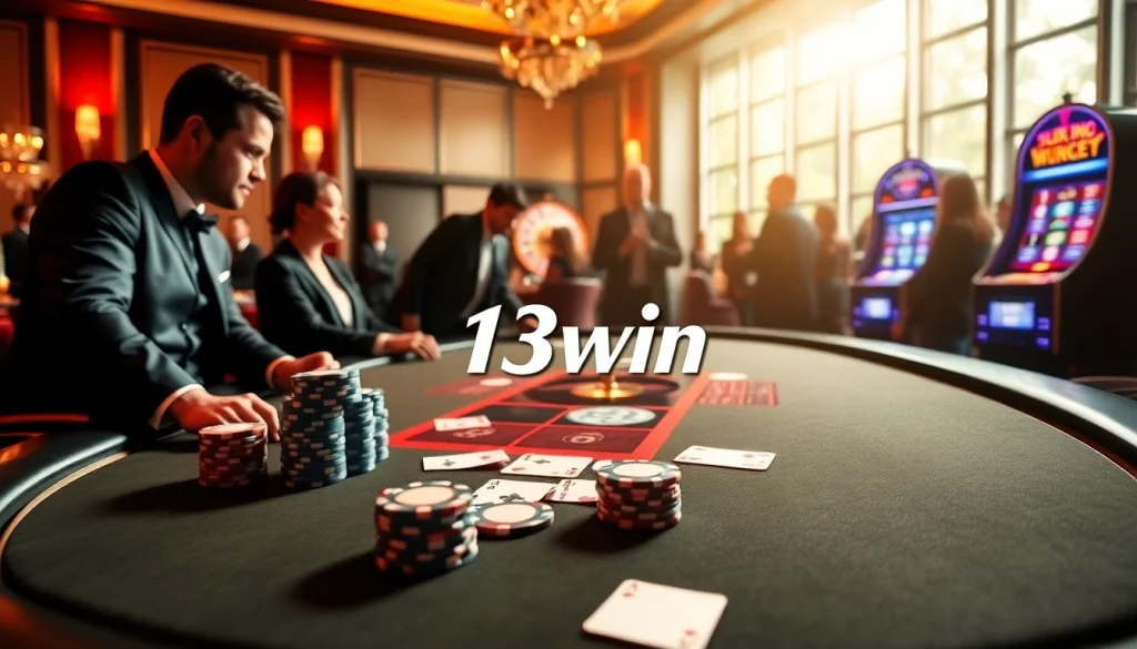 Experience the thrill of high-stakes poker at 13win's luxurious casino table.