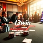 Experience the thrill of high-stakes poker at 13win's luxurious casino table.