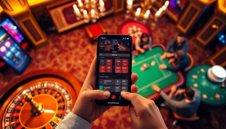 Highlighting the nohu90 gaming experience in a lively casino atmosphere with roulette and poker.