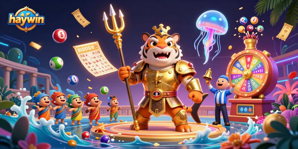 Join the excitement at haywin with a thrilling underwater casino scene featuring dynamic lottery games and vibrant characters.