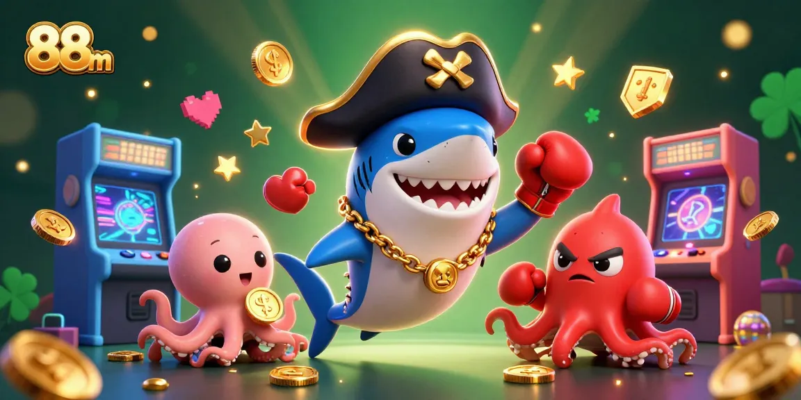 Engage in the excitement of 88 m casino games with vibrant characters and glowing game elements.