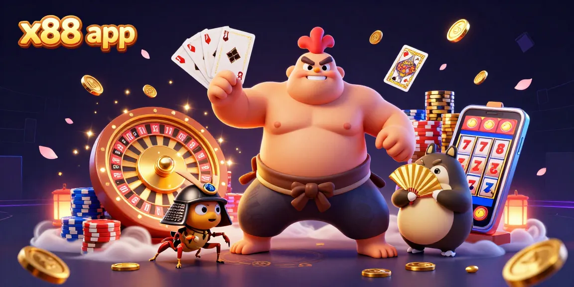 Experience the excitement of the x88 app with vibrant characters and dynamic casino scenes.