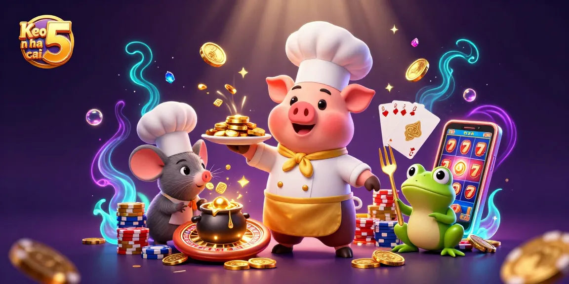 Engage in thrilling gambling with Keo nha cai 5 as golden coins and vibrant gems sparkle in a fantastic casino scene.