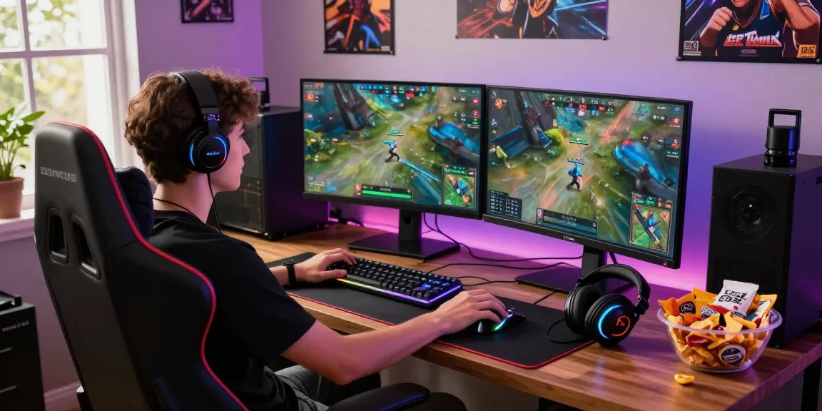 Gamer immersed in a vibrant gaming setup while playing rokok88 online.
